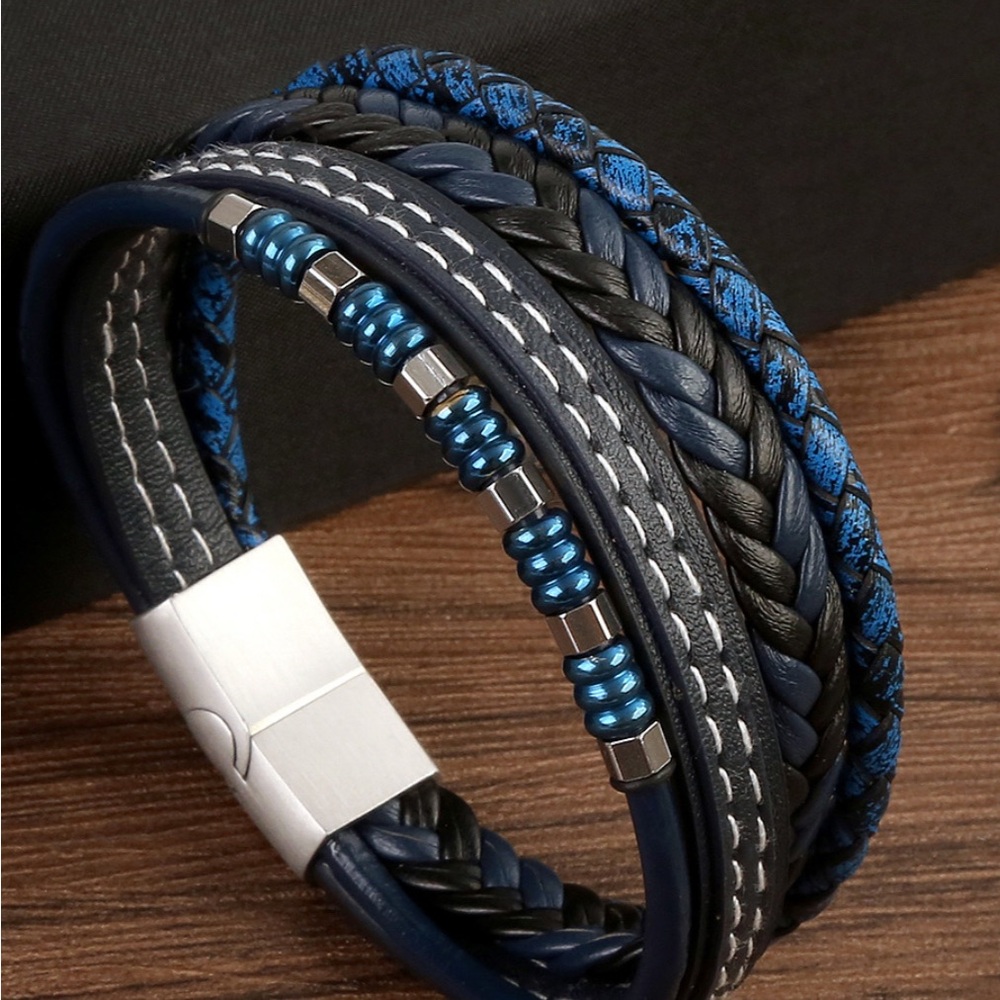 Stylish Blue and Black Braided Bracelet